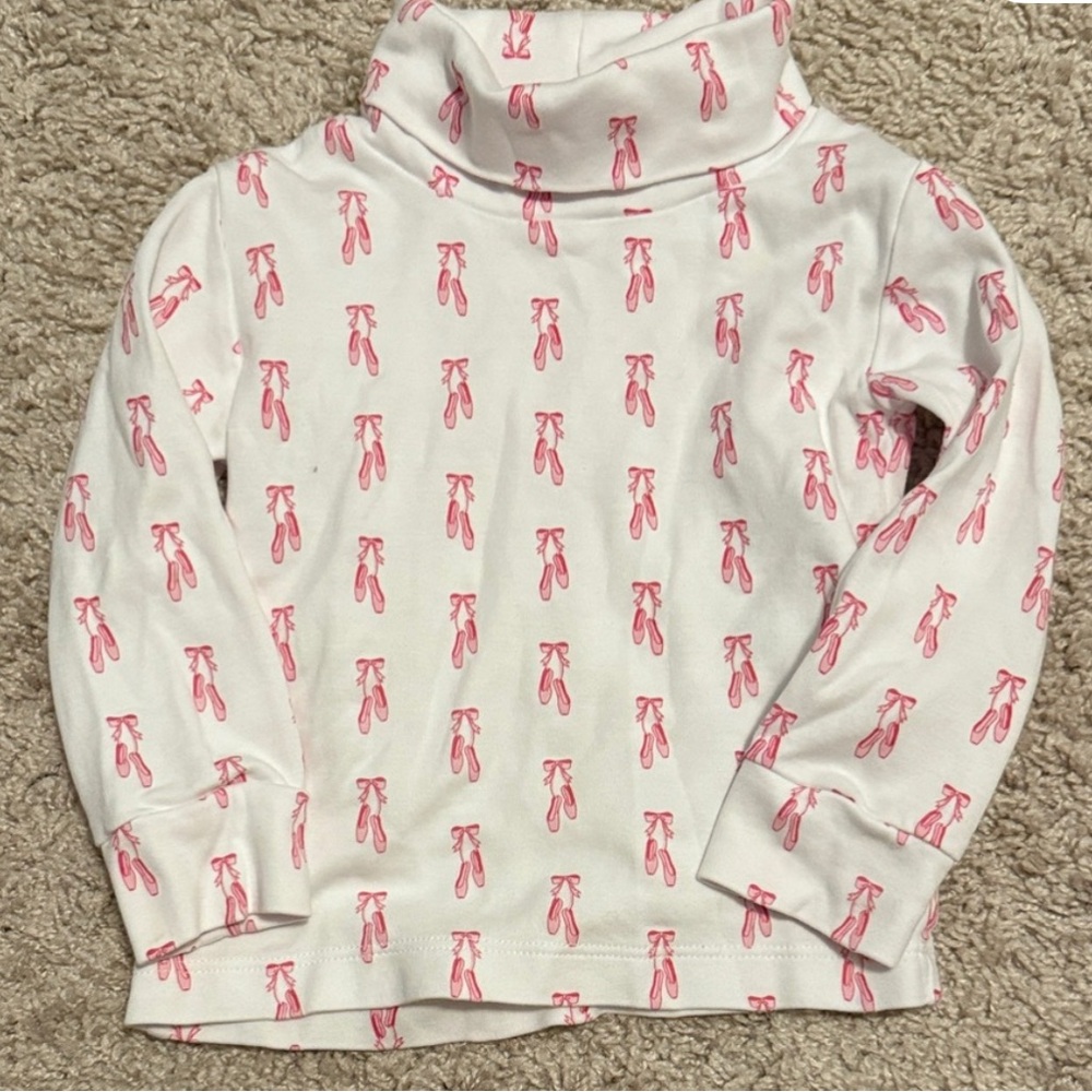 Little English White Turtleneck with Pink Ballet Slipper Print